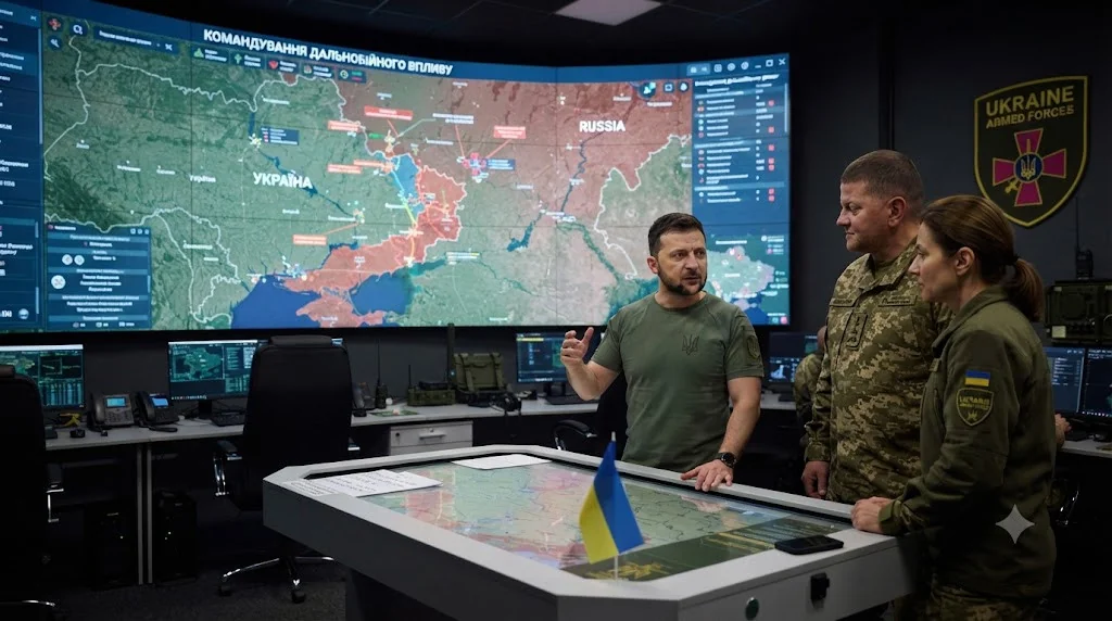 Президент Зеленський у центрі командування дальнього впливу ЗСУ на мапі Росії