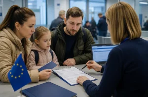 Українська сімя подає документи на тимчасовий захист у ЄС до представника