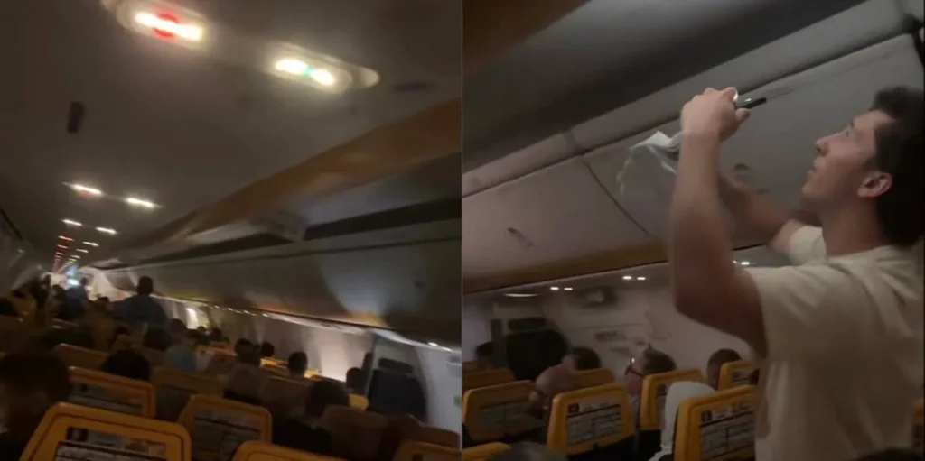 Пасажири Ryanair у салоні літака Мілан-Мальпенса під час евакуації через комарів